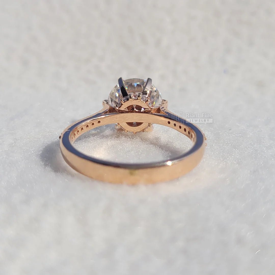 Vintage Round Diamond Gold Hidden Halo Engagement Ring - Riant Fine Jewelry