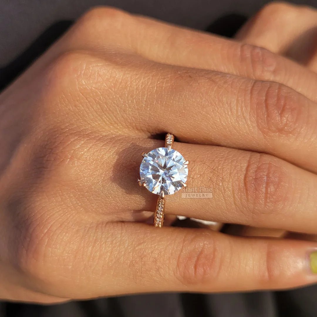 Vintage Round Diamond Gold Hidden Halo Engagement Ring - Riant Fine Jewelry