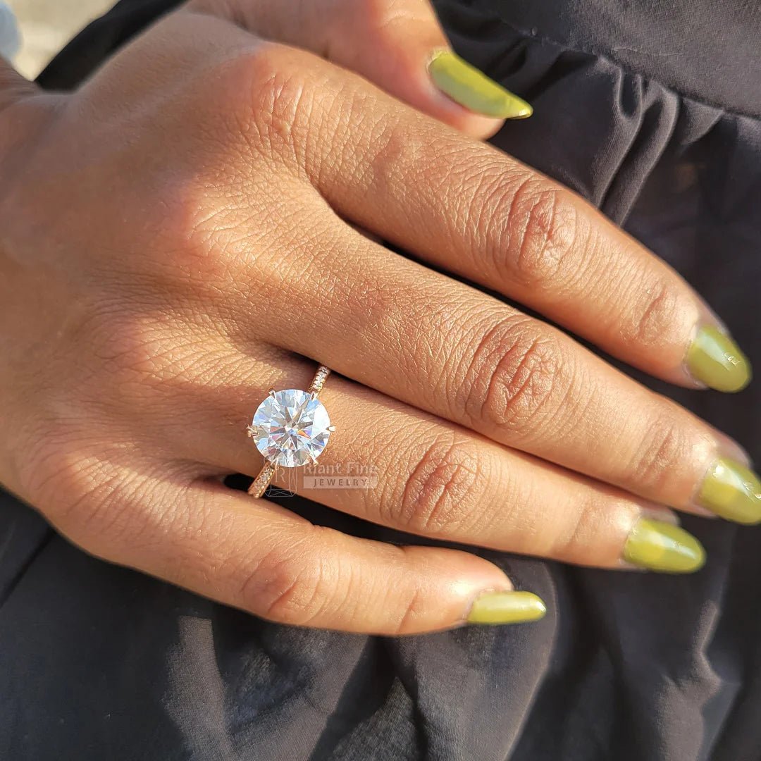 Vintage Round Diamond Gold Hidden Halo Engagement Ring - Riant Fine Jewelry