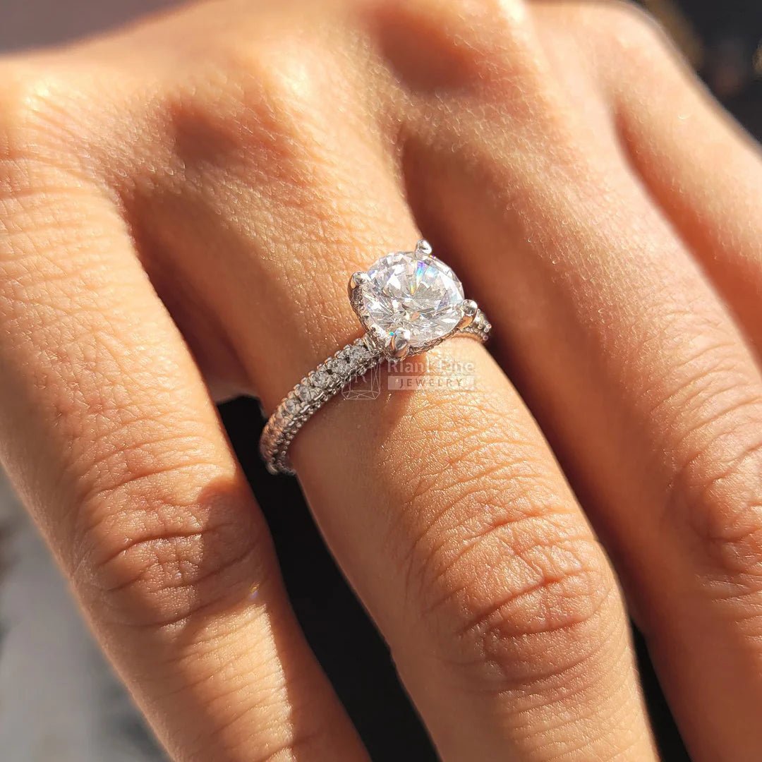 Vintage Round Diamond Hidden Halo Engagement Ring - Riant Fine Jewelry