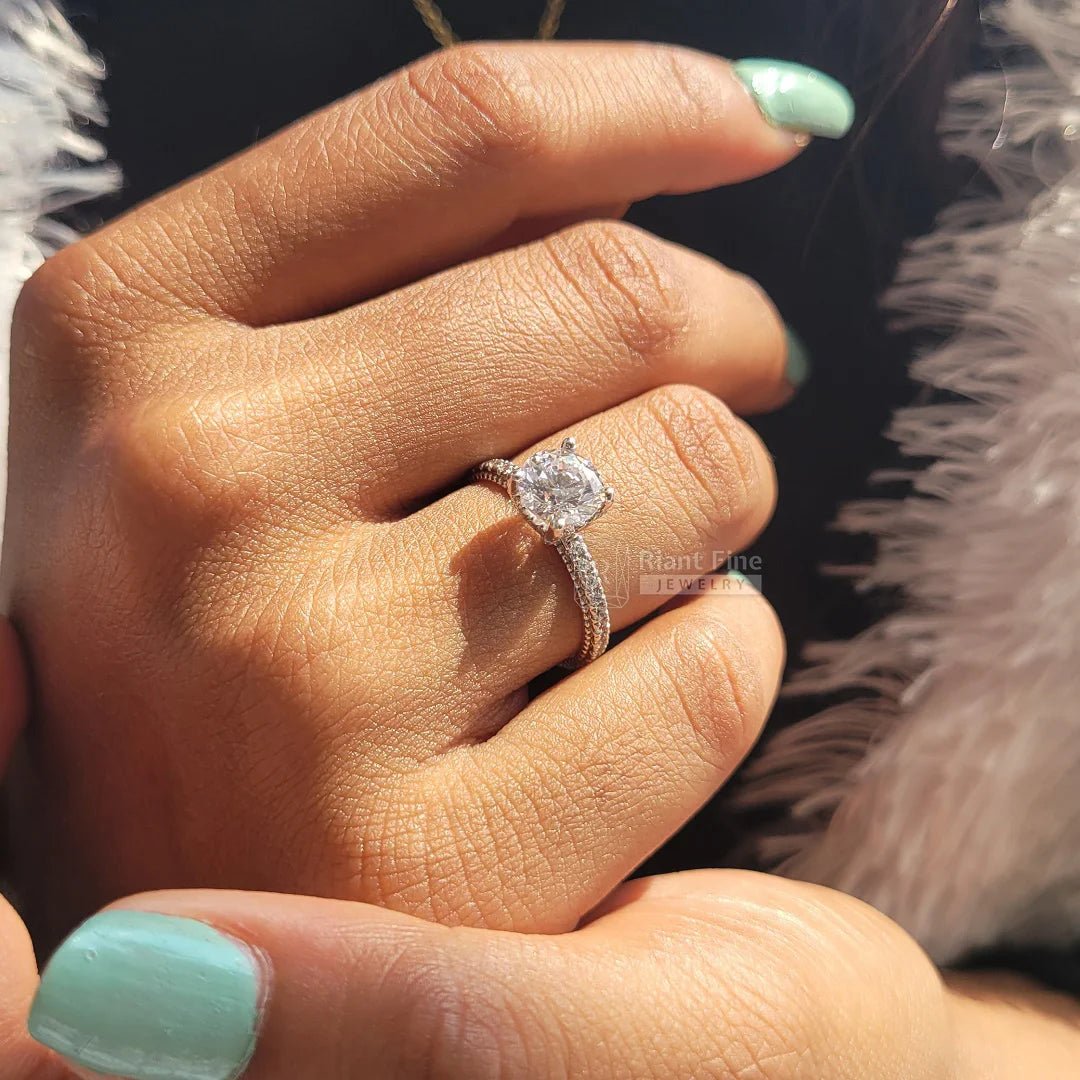 Vintage Round Diamond Hidden Halo Engagement Ring - Riant Fine Jewelry