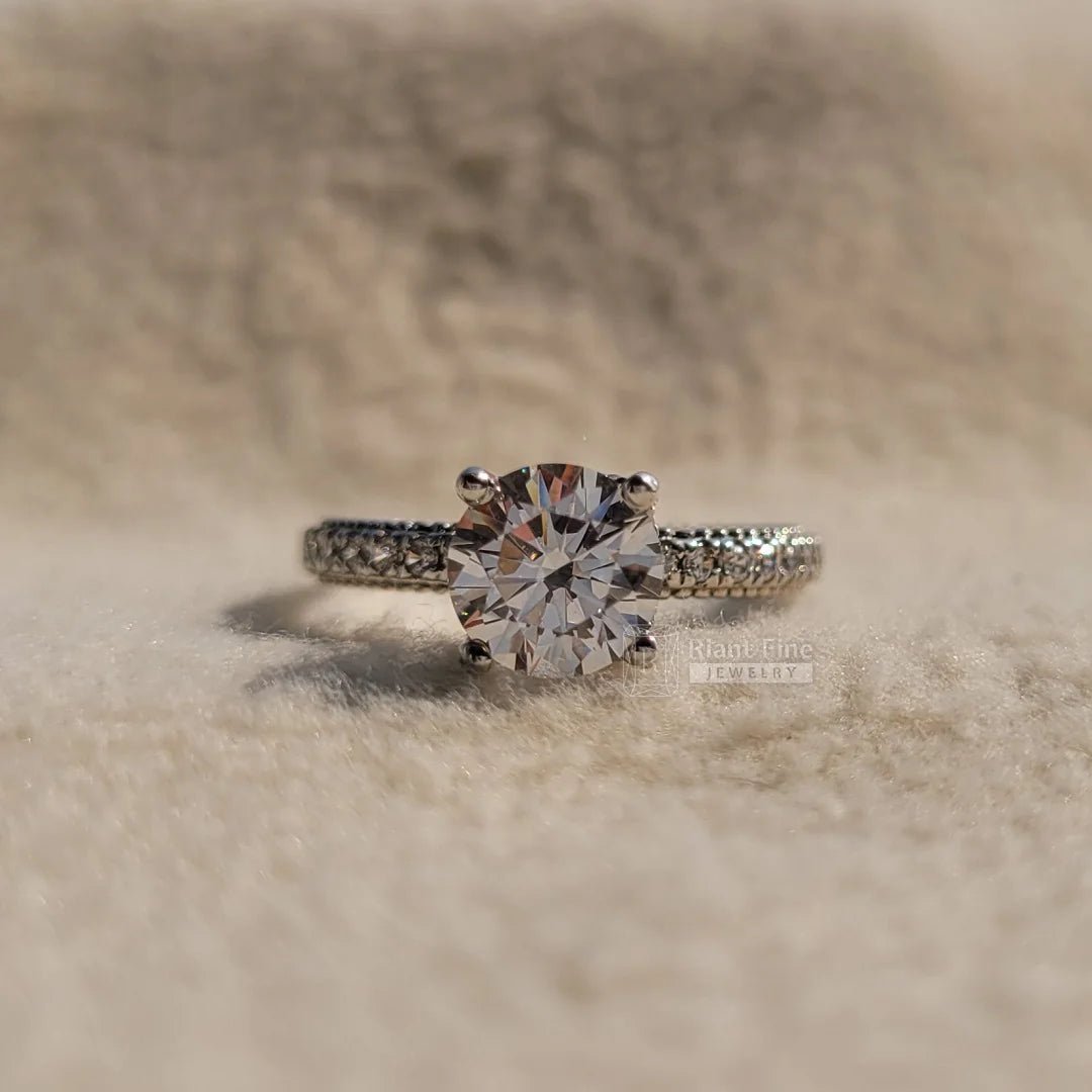 Vintage Round Diamond Hidden Halo Engagement Ring - Riant Fine Jewelry