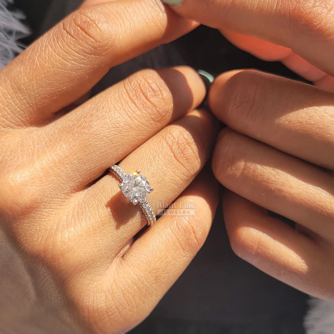 Vintage Round Diamond Hidden Halo Engagement Ring - Riant Fine Jewelry