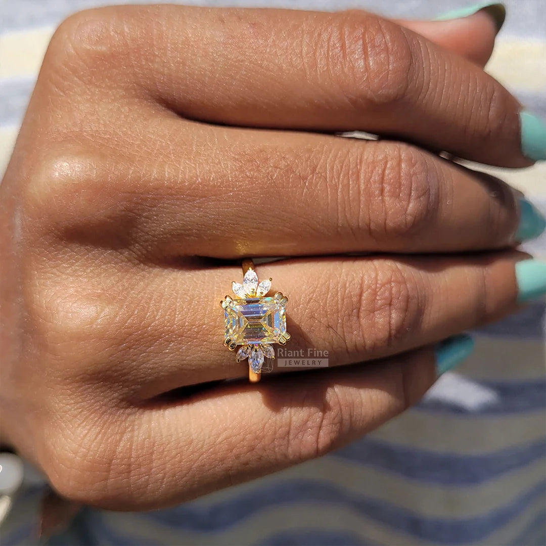 Emerald Cut Yellow Moissanite Engagement Ring For Women