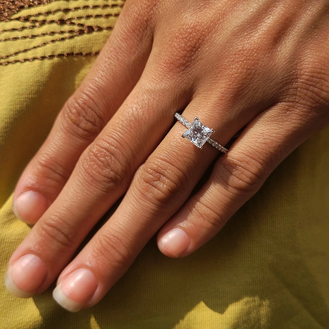 Lab Grown Diamond Ring with Pavé Band