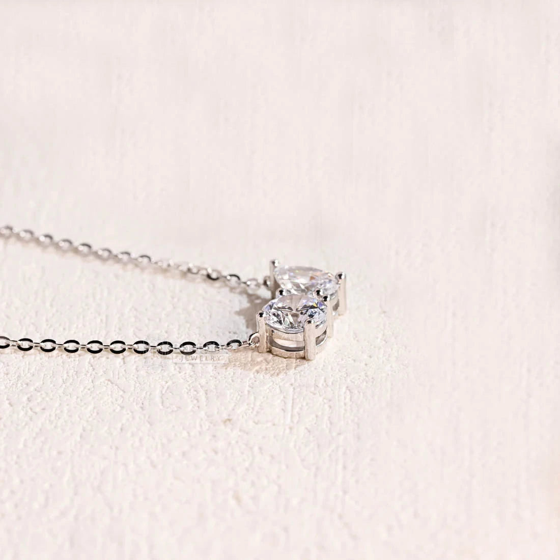 Double Stone Moissanite Necklace In Solid Gold