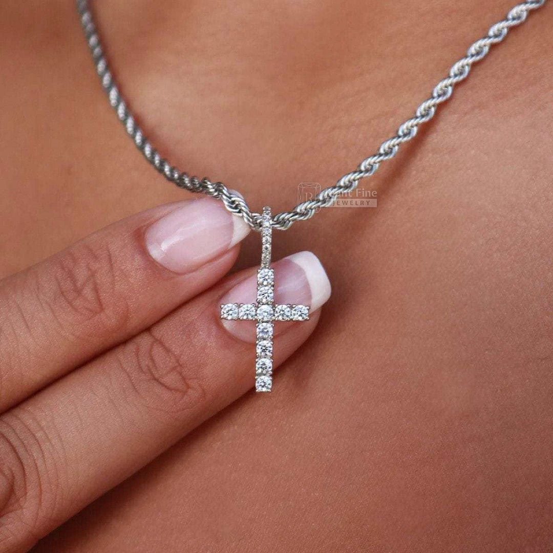 Gold Cross Pendant with Moissanite