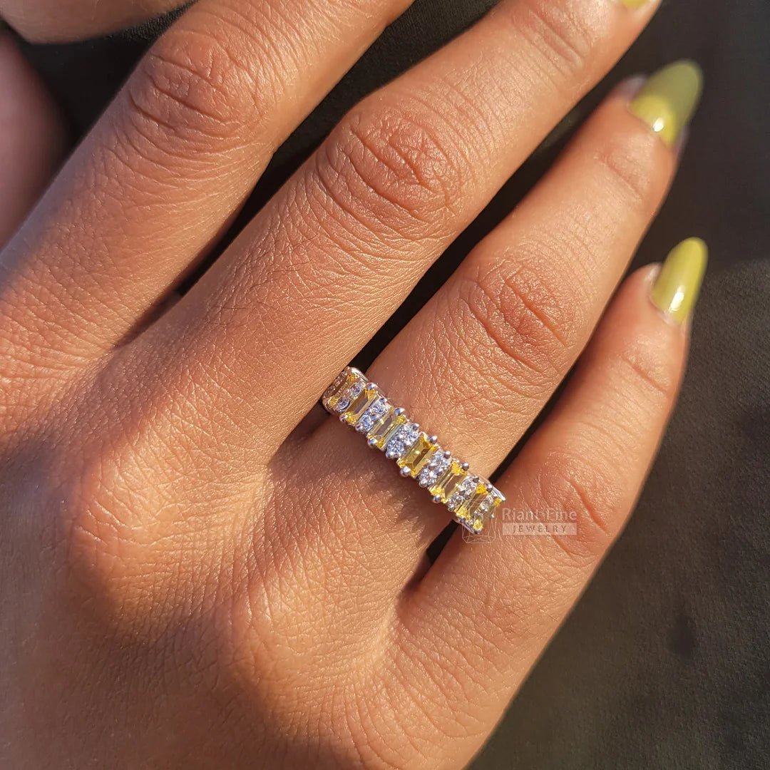 Yellow Baguette & Round Diamond Eternity Wedding Band - Riant Fine Jewelry