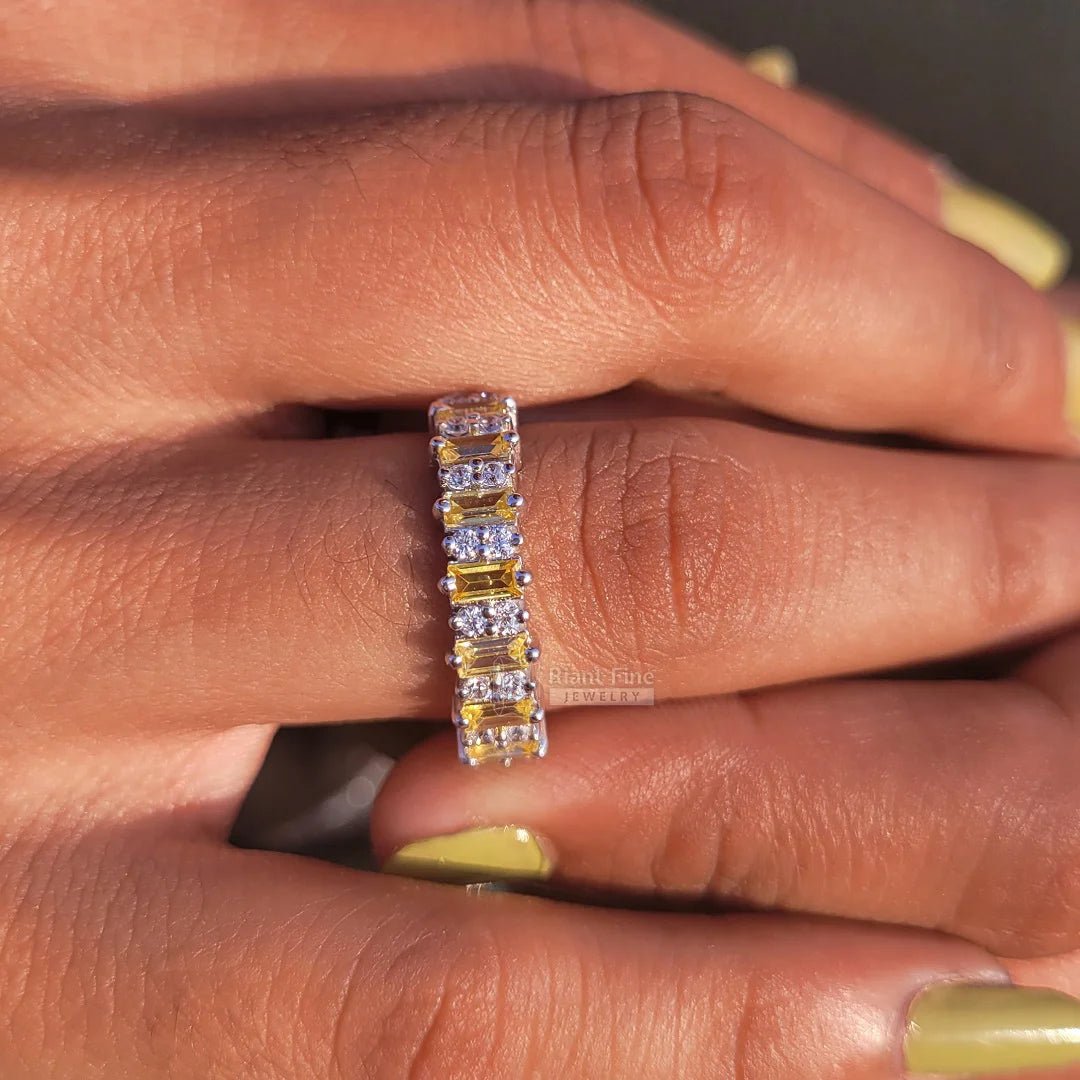 Yellow Baguette & Round Diamond Eternity Wedding Band - Riant Fine Jewelry