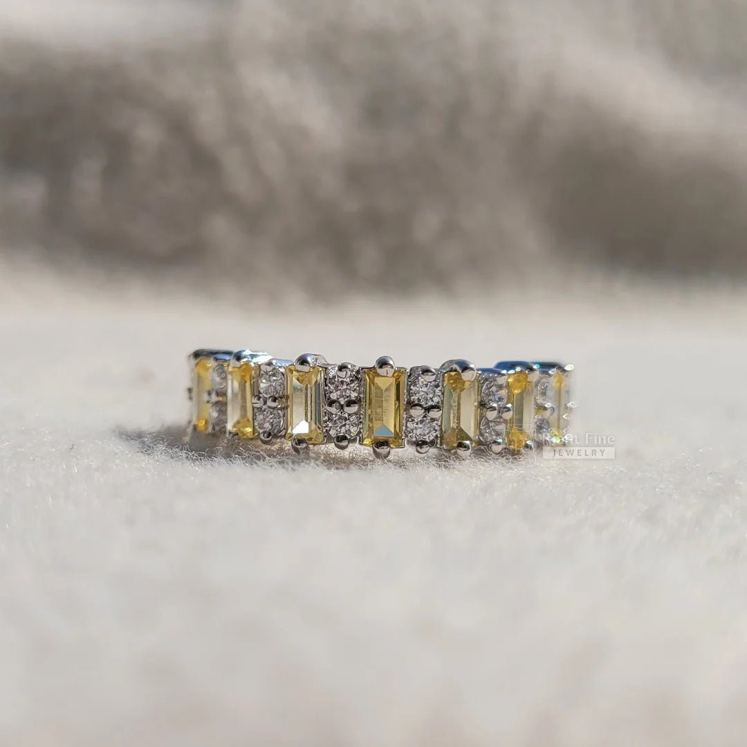 Yellow Baguette & Round Diamond Eternity Wedding Band - Riant Fine Jewelry