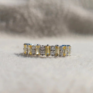Yellow Baguette & Round Diamond Eternity Wedding Band