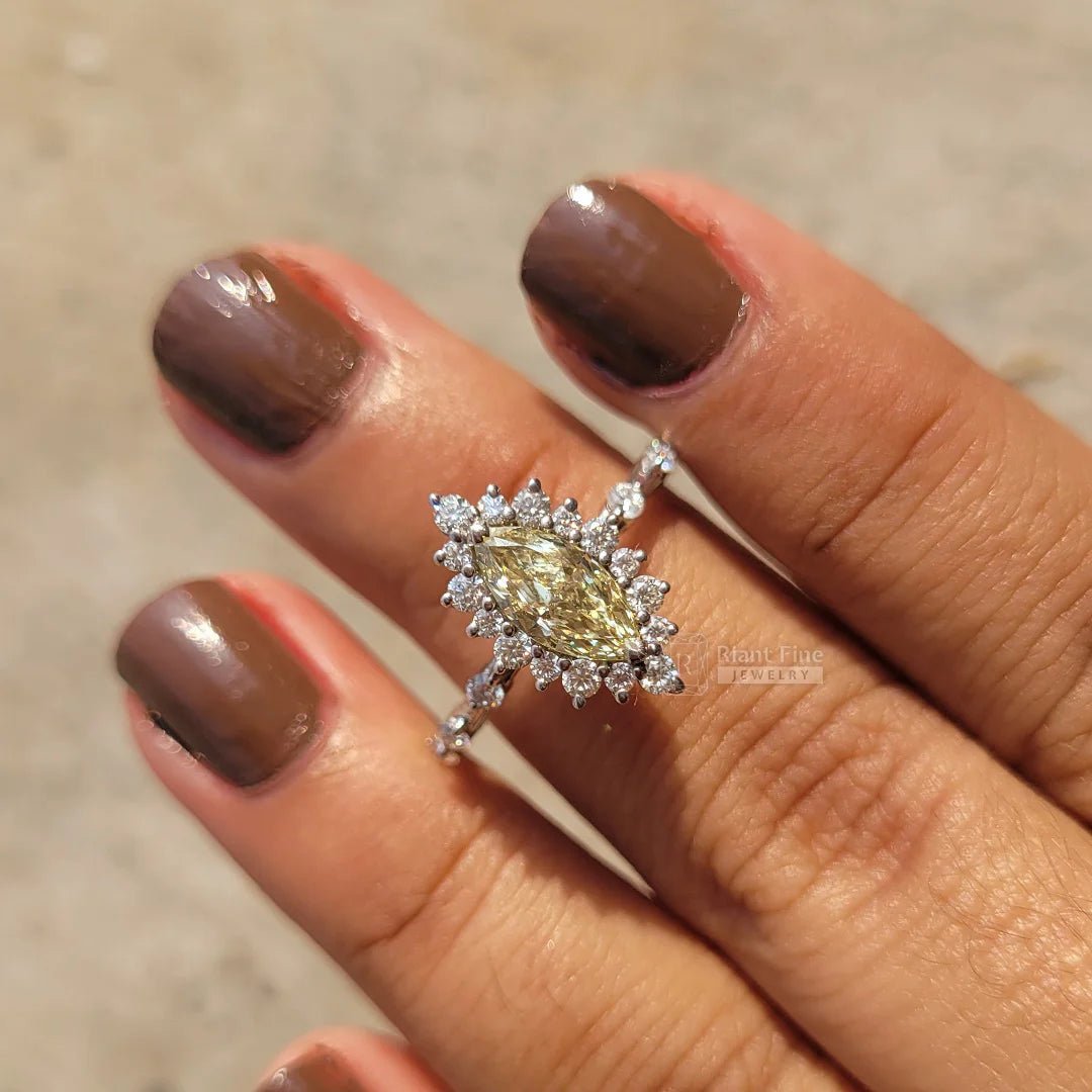 Yellow Diamond Marquise Cut Halo Engagement Ring - Riant Fine Jewelry