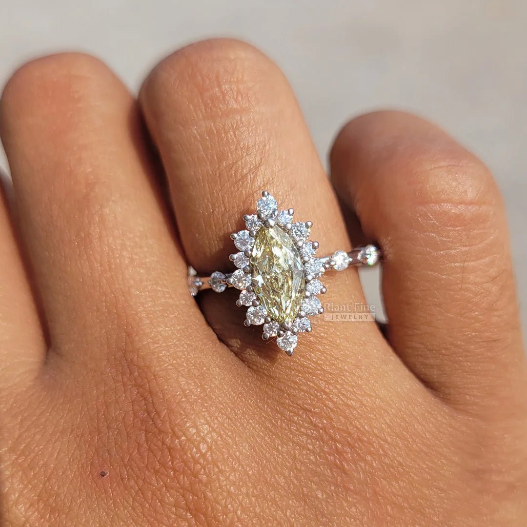 Yellow Diamond Marquise Cut Halo Engagement Ring - Riant Fine Jewelry