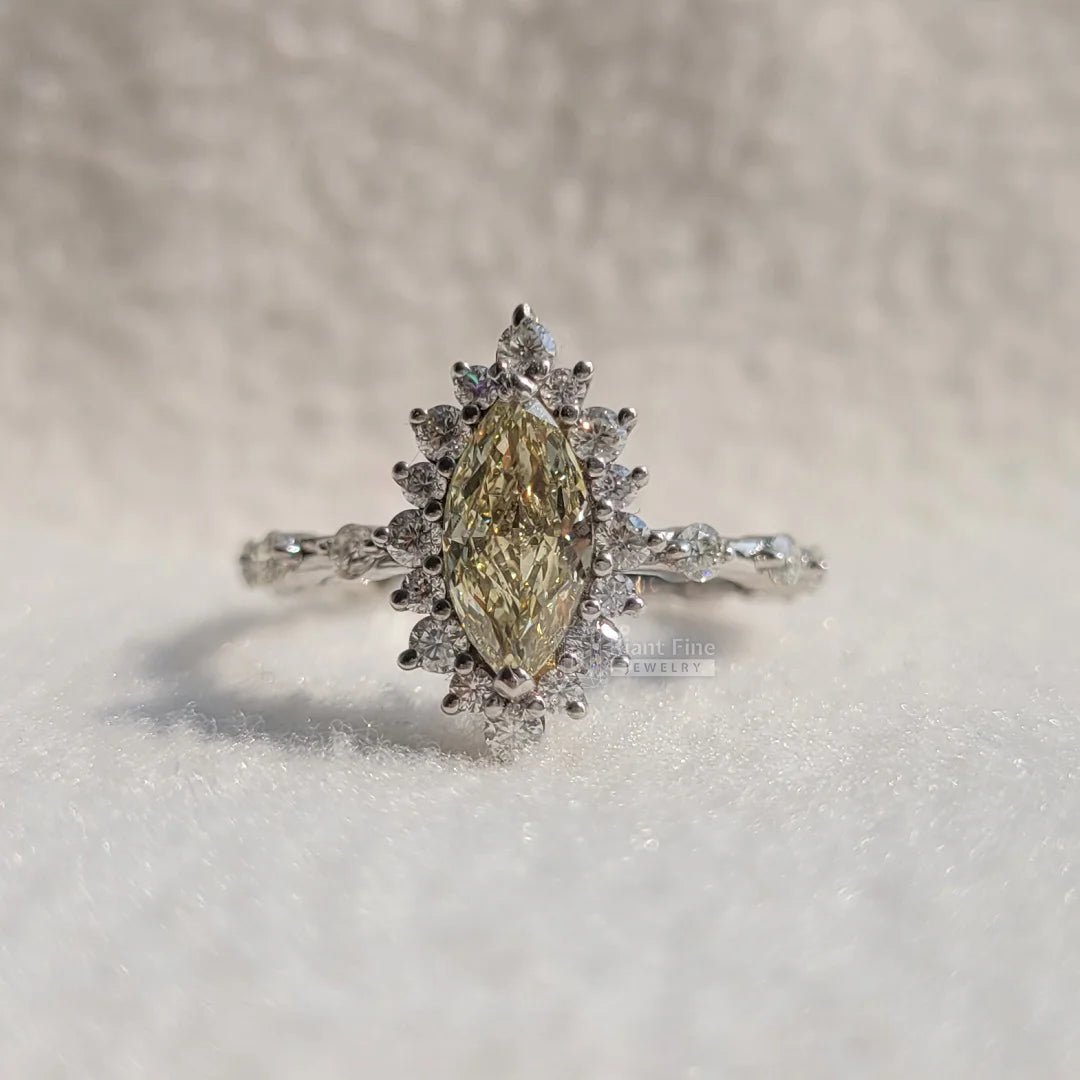 Yellow Diamond Marquise Cut Halo Engagement Ring - Riant Fine Jewelry