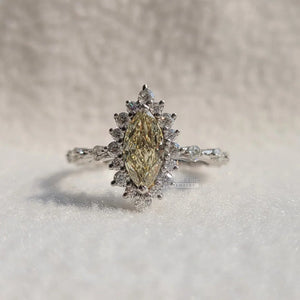 Yellow Diamond Marquise Cut Halo Engagement Ring