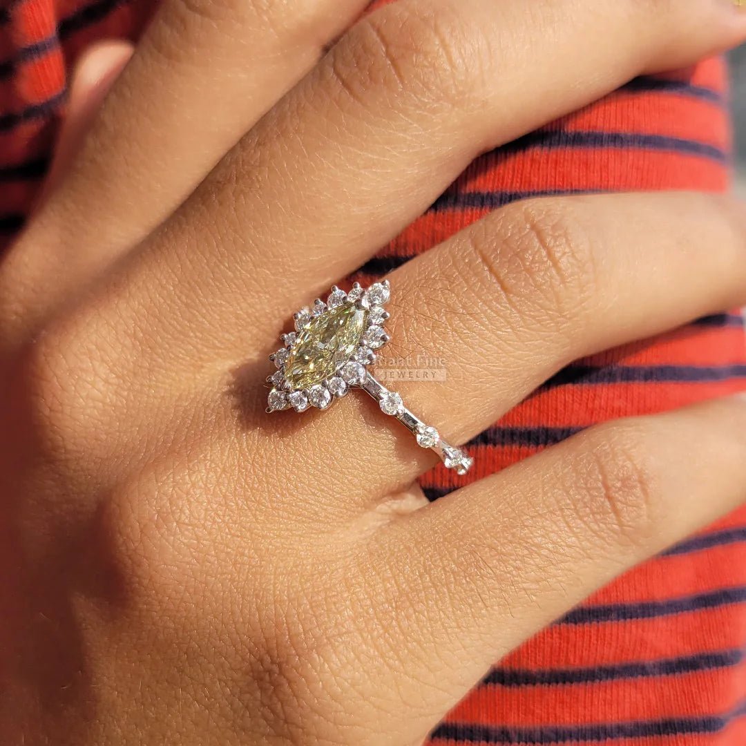 Yellow Diamond Marquise Cut Halo Engagement Ring - Riant Fine Jewelry