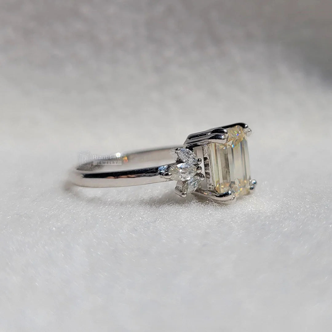 Emerald Cut Yellow Moissanite Engagement Ring For Women