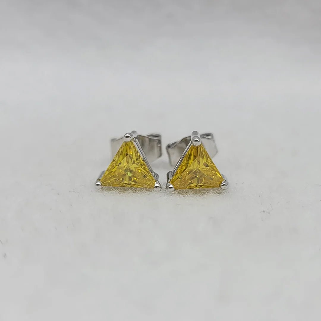 Yellow Triangle Cut Lab Sapphire Stud Earrings in 925 Sterling Silver - Riant Fine Jewelry LLC