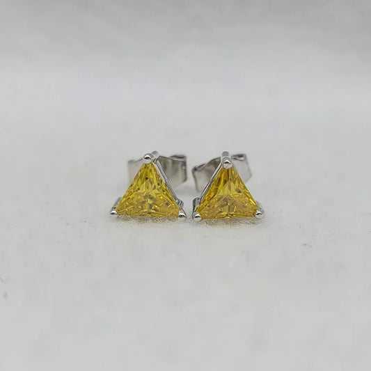 Yellow Triangle Cut Lab Sapphire Stud Earrings in 925 Sterling Silver - Riant Fine Jewelry LLC