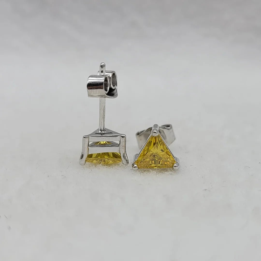 Yellow Triangle Cut Lab Sapphire Stud Earrings in 925 Sterling Silver - Riant Fine Jewelry LLC