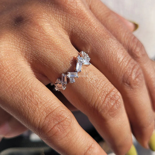 Zig Zag Style Baguette Diamond Gold Half Eternity Band - Riant Fine Jewelry