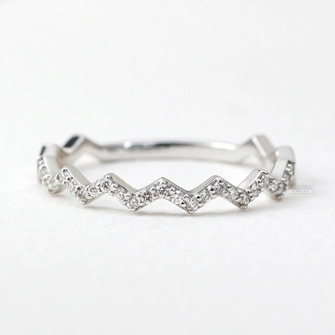 Zig Zag Style Round Lab Diamond Half Eternity Band - Riant Fine Jewelry LLC
