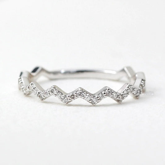 Zig Zag Style Round Lab Diamond Half Eternity Band - Riant Fine Jewelry LLC