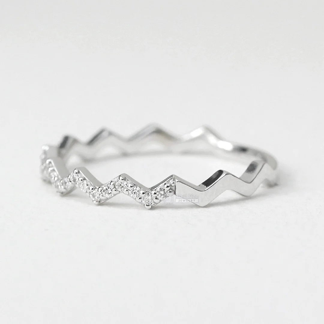 Zig Zag Style Round Lab Diamond Half Eternity Band - Riant Fine Jewelry LLC
