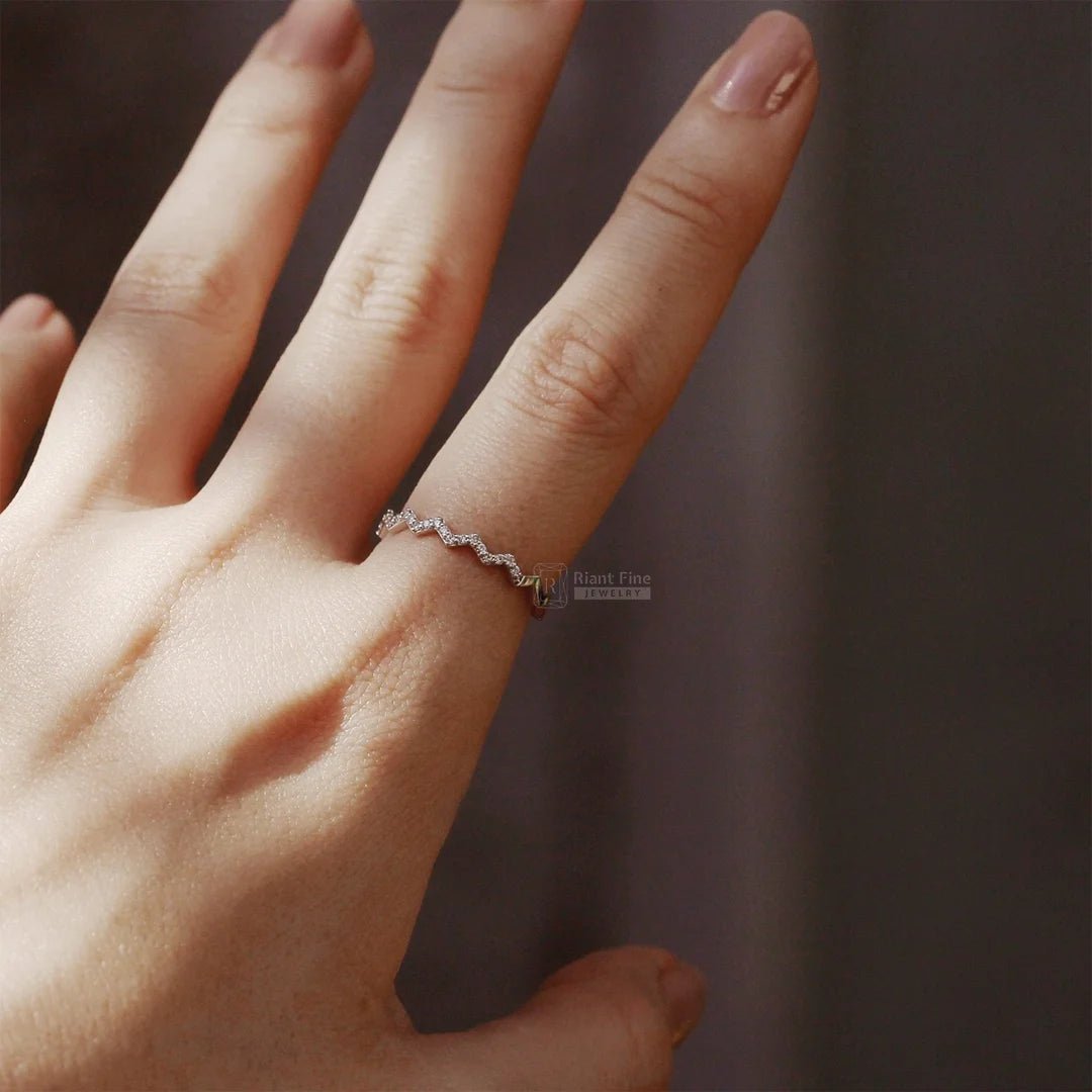 Zig Zag Style Round Lab Diamond Half Eternity Band - Riant Fine Jewelry LLC